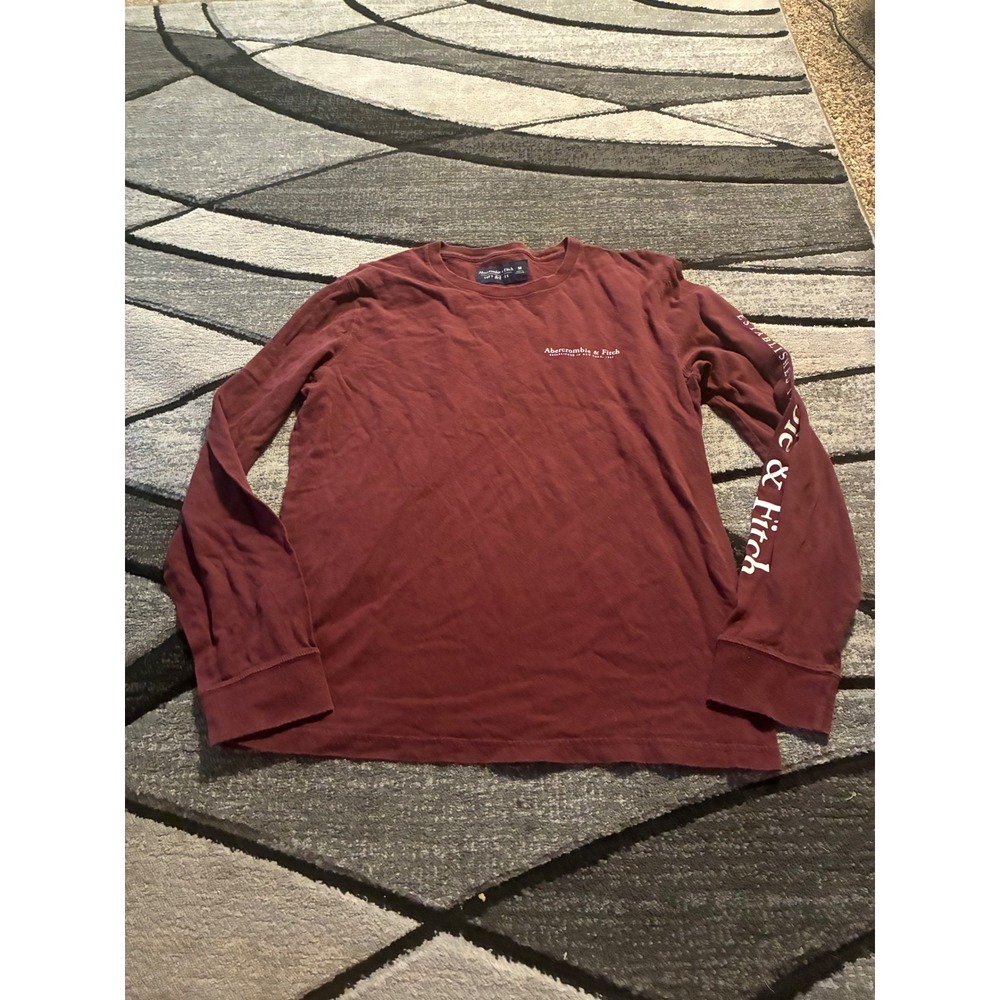 Abercrombie & Fitch Maroon Long Sleeve Soft A&F Tee Graphic Logo Shirt Womens M